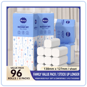 【COZYCASA】Manhua 5-Ply Coreless Toilet Paper / Blue Heart Soft / Coreless Bathroom Tissue / 48-96 Rolls