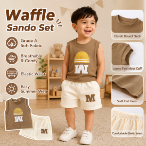 AILEBE Kids Sets Grade A Waffle Terno Sleeveless Sando Shorts Set Soft Elastic Breathable 3-Season Wear Loose Comfy Fit With Elastic Waistband Pambahay OOTD For Baby Boys Girls 6 Months – 5 Years