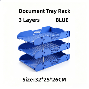 3-Layer Document Tray Rack File Holder File Rack for School Office Storage-Metal Pillar File Plate