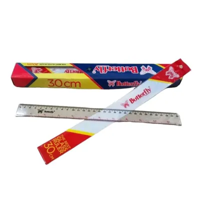 Penggaris Plastik 30 cm Butterfly Glass Ruler | Mistar Transparan Presisi untuk Sekolah Kantor & Gambar Teknik