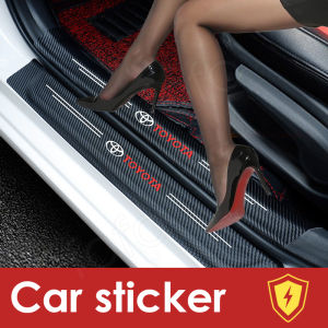 1Set 8pcs Carbon fiber Car door sill Strip Protector Universal For Toyota Avanza Innova Wigo Hilux Fortuner Altis Grandia Hiace Commuter Rush Vios CRV FJ Cruiser Anti Scratch Bumper Car Front Rear Door sill Sticker