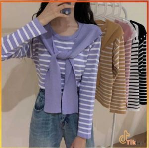 Naura Stripe Atasan Rajut Wanita (Syal Meyatu)