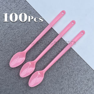 Happy ช้อนพลาสติก 100ชิ้น ช้อนตักของหวาน ไอสครีมแบบใช้แล้วทิ้ง Plastic spoon