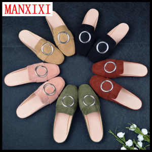 MANXIXI Flat Slippers Mules Sandals Big Size Classic Style Slip on Shoes for Women (32-44 Size)
