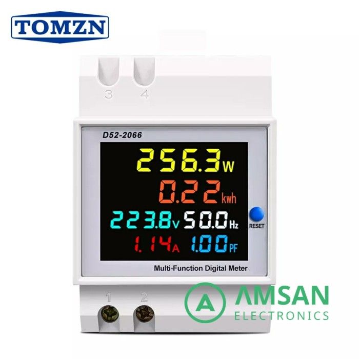 Misuratore Di Corrente E Frequenza D52-2066 Su Guida DIN - Display LCD HD Multicolore