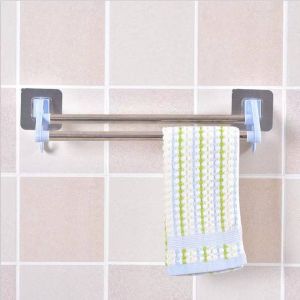 Double Poles Seemless Stickers bathroom Towel Rack Bathroom Toilet Stainless Steel Hanging Towel Rack