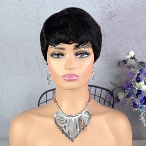 100% Human Hair Wigs: Pixie Cut Short Curly Wig for Women