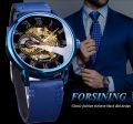 Forsining Men Watches Top Brand Luxury Mechanical Skeleton Watch Black Golden 3D Literal Design Roman Number Black Dial Clock. 