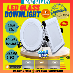 (Hot Seller)LED Downlight Glass Recess 12W 7inch / 18W 8inch Round Square LED Panel Light Recessed Light Lampu Syiling