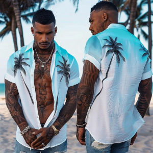 ZEEMIN Hawaiian Shirts For Men Coconut Tree 3d Print Mens Shirts Fashion Casual Short Sleeved Shirt Lapel Tops Oversized Men Clothing