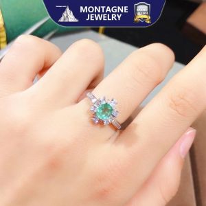 Montagne Jewelry 925 Silver Ring for Women Elegant Design 2 Fine Jewellery Natural 5x6mm Emerald Ring Adjustable Size Ring