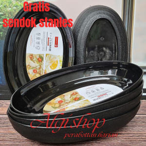 6Pcs Gratis sendok Piring oval ramen hitam japan clio pstic ukuran 8inch kwalitas food grade tahan panas