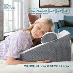 2 pc Wedge Pillow with Memory Foam Top Chic Jacquard Cover for Sleeping and Acid Reflux for Headboard and Sofa Triangle Pillow