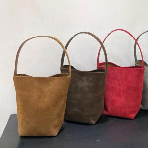 Frosted cowhide bucket bag womens 2024 new niche underarm bag suede shoulder large bag large capacity tote bag