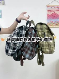 2026 Korean-style large-capacity canvas bag college casual backpack versatile plaid letter embroidery single/double shoulder bag