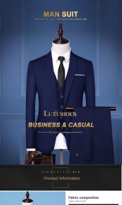 Local Delivery Men Blazer Set 3 Piece Suit Tuxedo Formal Business Wedding Blazzer Korean Office Coat Slack Pants
