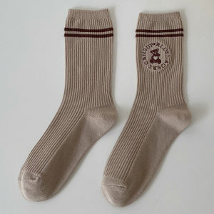 SAB02 KAOS KAKI TINGGI SEBETIS WANITA KAUS KAKI CEWEK ABG MOTIF BEAR SCHOOL SOCKS IMPORT BAHAN KATUN LEMBUT