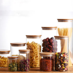 CLM โหลแก้วฝาไม้ ฝากันความชื้นเป็นไม้ไผ่ โหลพาสต้า Borosilicate glass storage tank