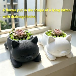 TIMES LORD Cute Cat Flower Pot Ornaments 3D Printed Mini Plant Pot Kawaii Multi-functional Succulent Planter Home Decor