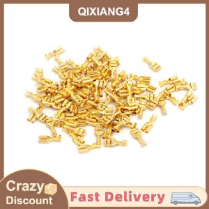 【QIXIANG4】 ขั้วต่อสายขั้วขั้วต่อสายไฟสำหรับรถยนต์ลำโพงทองเหลืองสีทองขนาด6.3มม. จำนวน100ชิ้น