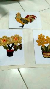Kolase Biji Bunga & Ayam Jago Prakarya