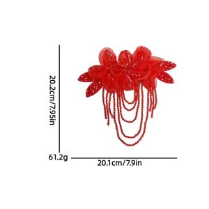 PLLEWY 1Pc Detachable Flower Patch Tassel Crystal Chiffon Embroidery Patch Fashion Beaded Decoration Shoulder Tassel Epaulet