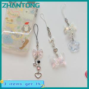 ZHANTONG 1PC dễ thương bướm Bead handmade ngọt ngào cô gái Keychain cho ip 11 máy ảnh Kawaii Y2K tình yêu năm sao điện thoại quyến rũ Mặt dây chuyền