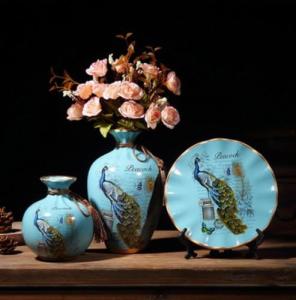 Nordic Decorative Vase Set of 3 for Living Room Ceramic Vases with Peacock Decor Ceramic Vase Set Decoration Home Living Room