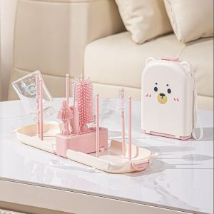 [SG Stock] Portable Baby Bottle Cleaning Brush Set With Drying Rack And Travel Storage Box
