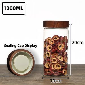 Glass Jar With Sealed Lid Kitchen Storage Food Container Airtight Glass Container Cookie Candy Jar with Acacia Screw Lid Spice Container Kitchen Storage Food Container