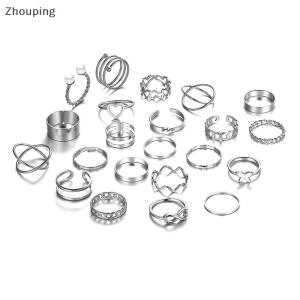 【ZP】 Cute Jewerry 22Pcs Thiết Lập Cổ Điển Hollow Tim Bướm Nhẫn Set Cho Phụ Nữ Kim Loại Bạc Màu Hình Học Xoắn Ốc Hình Dạng Vòng Rendy Đồ Trang Sức