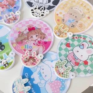 Cute Sanrio Folding Round Fan Summer Portable Mini Cartoon Half Round Handle Cloth Face Small Fan Tiktok Net Red Fan Fan