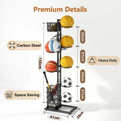 GSLIFE Multi-tier Basketball Storage Rack Movable Fitness Equipment Yoga Mat Storage Basket Dumbbell Foam Roller