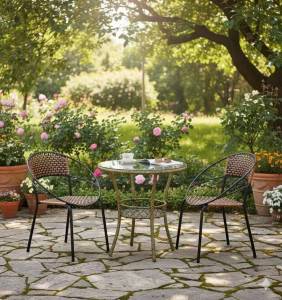 HOT SALE🔥ชุดโต๊ะเก้าอี้หวาย โต๊ะกระจก เก้าอี้หวาย ชุดโต๊ะเก้าอี้สนาม ชุดโต๊ะในสวน ชุดโต๊ะกลางแแจ้ง ชุดโต๊ะเก้าอี้ garden furniture outdoor สีไม่ชีด ทนแดด ทนฝน