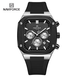 NAVIFORCE Men Watch Sport Casual Waterproof Original Quartz Chronograph Watch Square Calendar Luminous Display Watches Silicone Strap