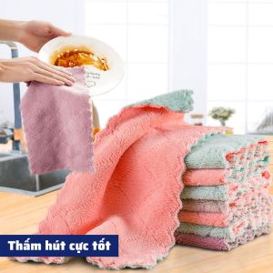 Khăn Lau Bếp 2 Mặt Đa Năng Dày Dặn Siêu Thấm - Lau Bát Đĩa Bàn Ghế Cỡ Lơn 25cm x 25cm