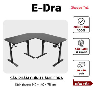 [Furniture] Bàn Chơi Game EDRA Chữ L / Bàn Làm Việc Cao Cấp Phủ Carbon Tải 100KG (140×140×75) EGT1414V