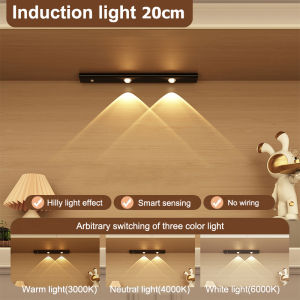 Slamp 60CM LED Night Lights Human Sensing Light Strap 3 Color Dimming Wireless Motion Sensor Cabinet Light USB Rechargeable Ultra Thin Wardrobe Lamp for Room Closet Kitchen