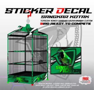 STICKER DECAL SANGKAR KOTAK KANDANG BURUNG EBOD NO 123 GAMBAR CUCAK IJO