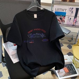 T-Shirt Wanita Lengan Pendek Uniseks - Motif Balap Mobil & Huruf Kreatif Katun Adem Ukuran Besar Slim Fit Desain Harajuku Chic untuk Liburan Gaya Santai Trendi 2025 Longgar Siluet Ramping Gaya Korea Sederhana Tops Pullover Kerah Bulat Pakaian couple