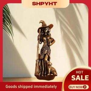 SHPYHT✨ 1Pcs Retro Beautiful Wizard Characters Figurines Brass Broom Magic Witch Small Statue Desktop Decoration Crafts Home Ornament