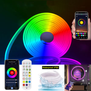 AceDeal [Support Lalamove Bulk Orders] 12V Dimmable Eye Protect RGB Strip 5 Meter w/ Plug Flexible Neon Light Outdoor Waterproof Smart Tuya Wi-Fi Bluetooth LED Strip Light Control Sign Neon Light Tape Ribbon Back light Decoration