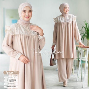 Tulus Signature Lunar Set LD 110 Setelan Wanita Kekinian Crinkle Airflow Import Mix Cotton Embroidery Polos Terbaru Remaja Muslim Lebaran