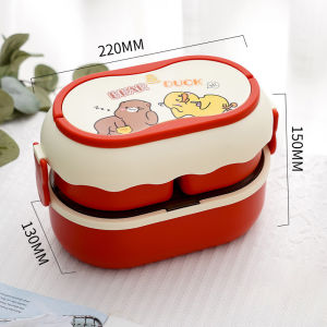 JustLiving 1PC Double Compartment Large Capacity Microwave Meal Lunch Box Ins Lunch Box Cartoon Compartment Student Lunch Box Portable Large Capacity Working People Special Fat Reduction Lunch Box Light Food Bento Box