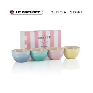 Le Creuset Stoneware Sorbet Korean Rice Bowl 10cm Set of 4 (Chiffon Pink Coastal Blue Cool Mint & Mimosa)