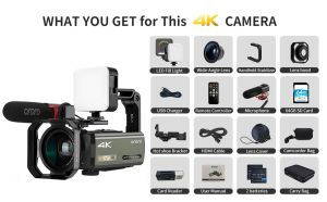 กล้องวิดีโอสำหรับการสตรีมสดบล็อกเกอร์ Ordro AX60 3.5 "หน้าจอสัมผัส12x ออปติคอลซูม4K กล้องวิดีโอมืออาชีพ YouTube Vlog