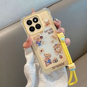 Phone Case Honor X7C Honor 200 Smart 5G Cute Painted Cartoon Casing with Dolls Lanyard Four Corner Shock-absorbing Lens Protection Silicone Soft Back Cover