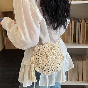 Hand-woven floral bag for women new commuter shoulder and crossbody bag cotton crochet hollow-out holiday-style phone bag
