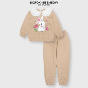 Bộ đồ thu đông cho bé gái Bigfox Miss Meow vải nỉ cổ sen nữ tính kiểu Hàn Quốc size đại trẻ em 37911 tuổi 39kg