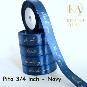 Pita Satin 1 Roll Meteran ukuran 3/4 inch atau lebar 2cm Tulisan THANK YOU untuk kado Souvenir Hampers dan bucket